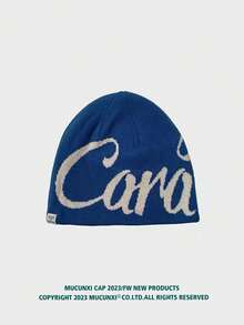 1 Stück Unisex amerikanischer Straßen-Buchstaben-Intarsia umkehrbarer gestrickter Beanie Hut, Unisex Hip Hop Skateboard Ohrenwärmer Schädelmütze, geeignet für Outdoor-Aktivitäten, Einkaufen, Alltagskleidung, Herbst/Winter