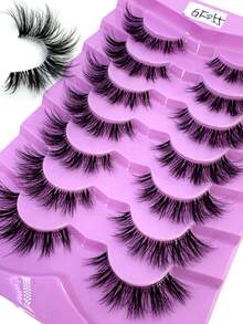 HBZGTLAD 7 对透明茎假睫毛，自然裸色假睫毛，猫眼纤细睫毛，隐形茎条睫毛，浓密蓬松 3D 俄罗斯睫毛延长，可重复使用日常佩戴睫毛练习 - 黑色 - 查看 6