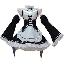 Anime Maid Dress For Women, Lolita Cosplay Costume With Socks & Headwear, Cute Valentine's Day Outfit - 黑色 - 查看 11