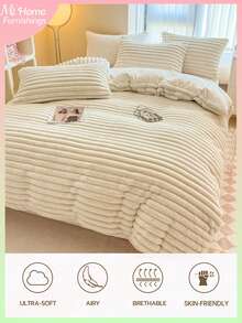 Set de lenjerie de pat 3 piese - 1 husă de pilotă și 2 fețe de pernă, textil moale și confortabil pentru casă, disponibile în mai multe culori, potrivit pentru cămin, dormitor, decor simplu și la modă pentru casă, lavabil la mașină, fără umplutură - Set de huse de pilotă din blană artificială/pluș, 1 husă de pilotă cu închidere cu fermoar și 2 fețe de pernă, exclude pilota, dimensiuni Twin, Full, King, Queen