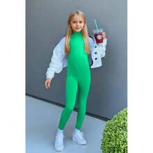 YgneeDom Kids Girls One Piece Spandex Unitards, Long Sleeve Turtleneck Unitard, Full Body Catsuit, Dance Leotard Costumes{"Color_name":"GreenNew","Size_name":"XX-Large"} - 格林紐 - 查看 4