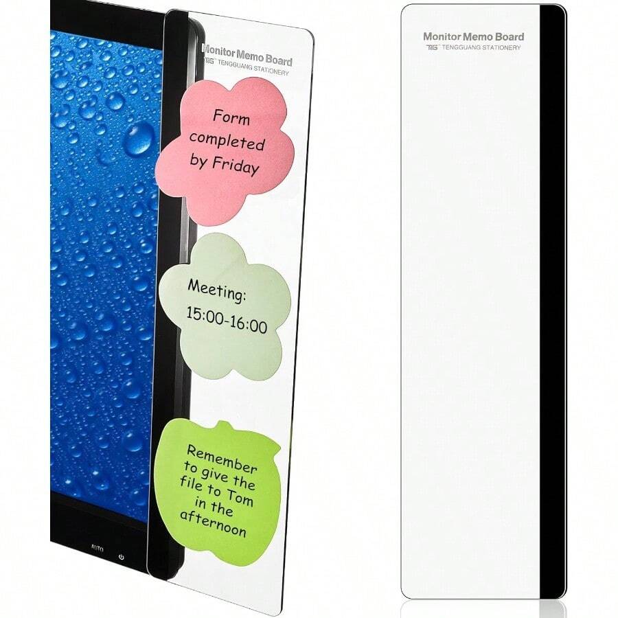 2 Pieces Computer Monitor Notes Screen Monitor Memo Board Sticky Note Holder Message Board Computer Side Panel For Office Home Desktop Left And Right - 無色 - 查看 1