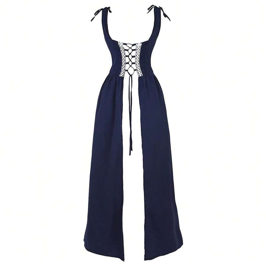 Zhitunemi Renaissance Dress Women Costume Pirate Peasant Dress For Women Medieval Dress Renaissance Costume{"Size_name":"Medium","Color_name":"DeepBlue"} - DeepBlue - View 1