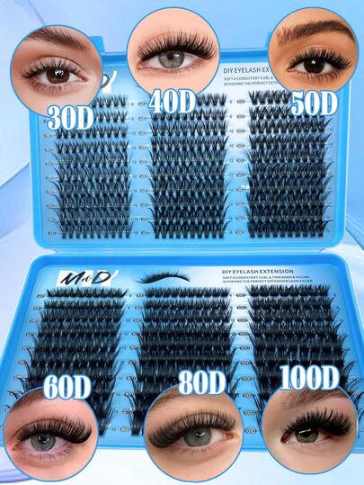 580-Piece D-Shaped, Large-Capacity Eyelash Kit; Includes 30D, 40D, 50D, 60D, 80D, And 100D Volume Lashes; For Natural-Looking Eye Makeup; 10-16mm Length, Mixed-Length, Waterproof Synthetic Mink Fiber; 3D Individual Lash Clusters; Easy To Carry, Reusable; Suitable For Daily Wear, Vacations, Everyday Makeup, Cosplay, Full Makeup Looks, And Daily Use; Eyelash Extensions, Individual Lashes, False Eyelashes.