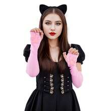Nydotd Cat Paw Pad Mittens Gloves Kawaii Pink 3D Claw Fingerless Cute Cat Cosplay Gloves Sleeve For Girls Party{"Color_name":"Pink","Size_name":"Long"} - Hồng - Xem 7
