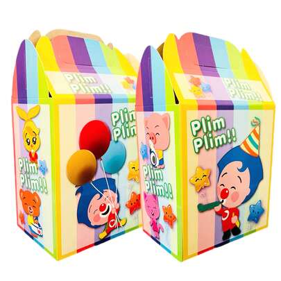 Kit de Fiesta Personaje de Plim Plim Payaso Payasito Platos, Vasos, Dulceros, Palomero, Lona, Mantel, Globos, Pines, Botones, Gorritos, Gorro, Banderín Decoración Pastelero Aguinaldo Bolo Volo Caja Adornos Palomeras Vajilla Artículos de Fiesta Desechables