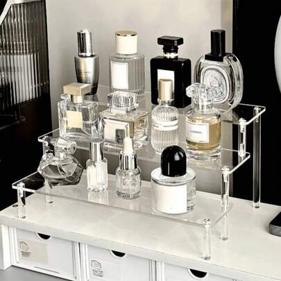 1pc Acrylic Tiered Display Stand, Acrylic Holder, Cosmetic Storage Rack, Storage Box. Multi-Layer Perfume Storage Rack, Perfume Storage Box, Transparent Art Storage, Bathroom Storage Rack, Gifts And Giveaways, Decorative Style, Gifts, Perfume, Perfume Bottles, Shelves, Standing, Suitable For Kitchen, Bedroom, Living Room, Organizer