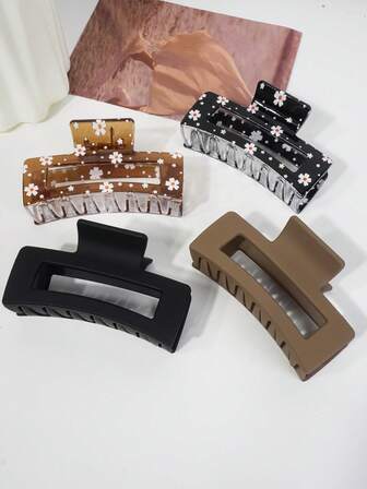4 piezas Clips para el cabello de mujer con flores margaritas retro rectangulares mate para otoño/invierno, pinzas para el cabello con flores blancas transparentes, conjunto de pinzas para el cabello rectangulares mate en marrón/negro, agarre antideslizante fuerte, adecuado para cabello fino y grueso, accesorios de moda para el cabello de plástico de unicolor
