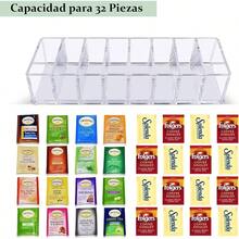 Caja para T con 8 Compartimentos con Tapa Abatible, Organizador de Te para Infusiones, Bolsas de T, Sobres de Caf y Azcar, Porta Te de Acrilico para Nevera, Armario, Despensa, Encimeras de Cocina - sin tapa - Ver 3