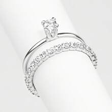 Kit With Two Rings Solitaire Ring + Wedding Ring Studded With Rhinestones Silver Plated - Bạc - Xem 1