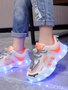 GUANGLAN USB Rechargeable LED Light Up Roller Shoes, 7-Color Flashing Casual Sports Shoes For Kids, Breathable Mesh Fabric Sneakers, Suitable For Halloween, Christmas, Spring/Summer, Roller Skates For Boys Girls Children - Orange - View 5
