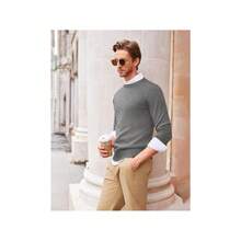 Men's Crew Neck Sweater Slim Fit Lightweight Sweatshirts Knitted Pullover For Casual Or Dressy Wear - 灰色 - 查看 4