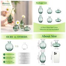 Jarrones de vidrio con brotes de 3, floreros pequeos verdes hechos a mano, jarrn de vidrio para arreglos florales, pequeo centro de mesa para casa, oficina, boda, eventos, decoracin - 2 juegos (6 piezas) + Verde - Ver 1