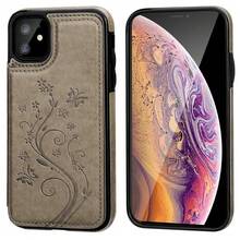 Compatible With IPhone 11 Case Wallet With Card Holder, Embossed Butterfly Premium PU Leather Double Magnetic Buttons Flip Shockproof Protective Cover For IPhone 11 6.1 Inch(Gray){"Color_name":"Gray"} - 多色5 - 查看 3