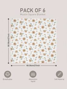 GLLQUEN BABY 6 sztuk kocyków dla chłopców, bawełniane muślinowe kocyki do otulania dla dziewczynek, oddychające i miękkie, cienkie kocyki dla niemowląt, podwójnie chłonne, otulacze dla niemowląt, certyfikat Oeko-Tex - Brązowy - Zobacz 3