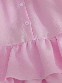 女童夏季休闲连衣裙，圆领无袖荷叶边下摆背心式无袖时尚优雅连衣裙 - 淺粉色 - 查看 5