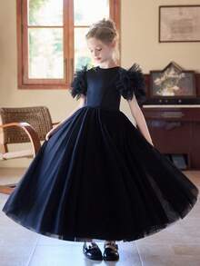 Robe de cocktail noire ajustable à jupe bouffante sans dos, convenant pour les adolescentes, adaptée aux fêtes, demoiselles d'honneur, anniversaires - Noir - Voir 3