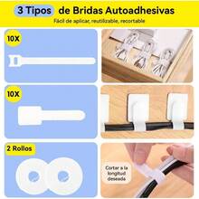 Kit de Gestin de Cables, 67 clips de adhesivo organizador de cables de escritorio, 22 correa de reutilizable, 4 manguito de Split, 200 Nylon Zip Ties, 20 soportes313, Ferroso - 313 + Blanco - Ver 6
