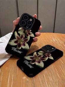 1pc Customized Name, 2 Minimalist Lily Flower Pattern, Vertical Toothpick Texture PU Leather Anti-Fall Anti-Fingerprint TPU Soft Case Compatible With Iphone 16ProMax/15Pro/14 Plus/13 Pro/12 Pro Max/11/7P/XS/XR And Phones - Multicolor - View 2