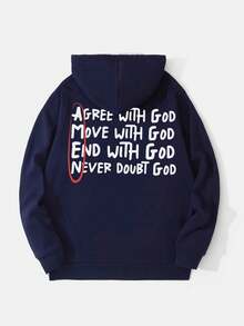 One Wave Men's Autumn/Winter Faith Power Graphic Hoodie Sweatshirt, Slogan & Attitude - Navy Blue - View 4