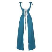 Zhitunemi Renaissance Dress Women Costume Pirate Peasant Dress For Women Medieval Dress Renaissance Costume{"Size_name":"Medium","Color_name":"LakeBlue"} - Hồ Xanh - Xem 2