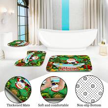 1pc/4pcs Green Christmas Shower Curtain Set: Santa Claus Bathtub Gift Theme, Elegant Housewarming Shower Curtain Gift, Modern Home Bathroom Decor Curtain, Shower Curtain With 12 Hooks, Non-Slip Bath Mat, U-Shaped Toilet Mat, Toilet Lid Cover, Bathroom Decor Set