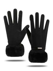 1 par de luvas quentes de inverno para mulheres, luvas felpudas e espessas resistentes ao frio, luvas à prova de vento para andar de bicicleta, luvas térmicas com autoaquecimento para atividades ao ar livre, luvas com dedos divididos para estudantes