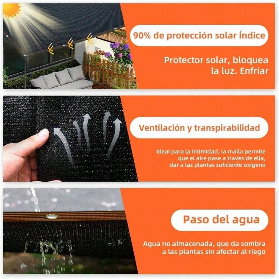 Malla Sombreadora, Toldo Rectangular, Lonas para Exteriores, Sombra Toldo para Jardin, 98 Sombra Exterior, Polietileno Alta Densidad para Patio Jardn, Piscina y Actividades al Aire Libre Negro, 4*6 - Negro + 4*6 - Ver 1
