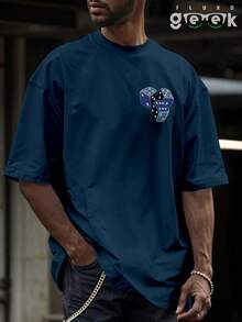 T-Shirt Oversized Shirt Streetwear Dice Games Graffiti Urban Typography REF 7330 FLUXOGEEK - Màu xanh hải quân - Xem 4