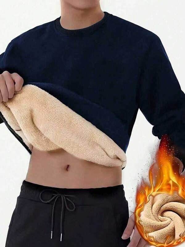 Sweat-shirt thermique doublé, couleur unie minimaliste pour homme, automne/hiver