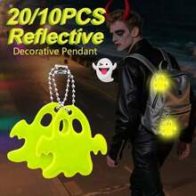 Pingente fantasma refletivo de Halloween com 10/15/20 peças, adequado para ciclismo noturno, decoração para pendurar em mochila, chaveiro refletivo para uso externo, fácil de instalar e remover, decoração de Halloween, decoração de Natal para casa, decoração de outono