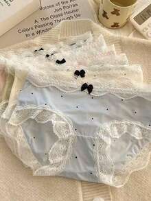6-Piece Set Of Women's Lace Bow Polka Dot Comfortable, Cute, And Sexy Panties, Colors Randomly Selected - Màu sắc hỗn hợp - Xem 2