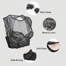 DOBREVA Women's Lace Corset Top Sexy Bralette Bustier Bra Underwire Plus Size Crop Top{"Size_name":"32B","Color_name":"Black_beige"} - Đen_be - Xem 7
