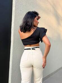 Mon Jeans Pants Without Lycra Women's High Waist Pants Feminine Fashion - Damasco com cinto - 查看 5