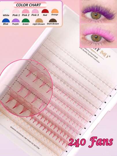 240-480pcs Colored Pre-Made Pointed Tip Lash Clusters, Available In Black And Other Colors. Medium-Long Lashes, Handmade Cluster, D-Curl, 8-15mm Length