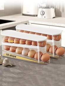 2-Layer Egg Door Tray Rolling Distributor Kitchen Drawer Style Double-Layer Egg Storage Box PET Transparent 32 Compartments Can Store 32 Eggs Refrigerator Fresh-Keeping Box Can Stack Egg Trays Egg Racks