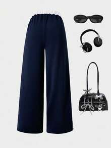 Women's Basic Casual Striped Print Pants, Minimalist Design, Suitable For Daily, Commuting, Leisure, Vacation, Street Photography With Friends, All Seasons - Royal Blue - View 3