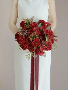 1 Bó hoa giả, gồm hoa hồng giả, hoa cúc giả và bồ công anh giả, thích hợp cho đám cưới, trang trí tiệc tại nhà và làm vật trang trí bàn. - Đỏ - Xem 4