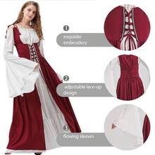 Renaissance Dress Women Irish Medieval Pirate Costume Ren Faire Dresses Halloween Costume{"Color_name":"OceanBlue","Size_name":"XX-Large-3X-Large"} - 海洋藍 - 查看 5