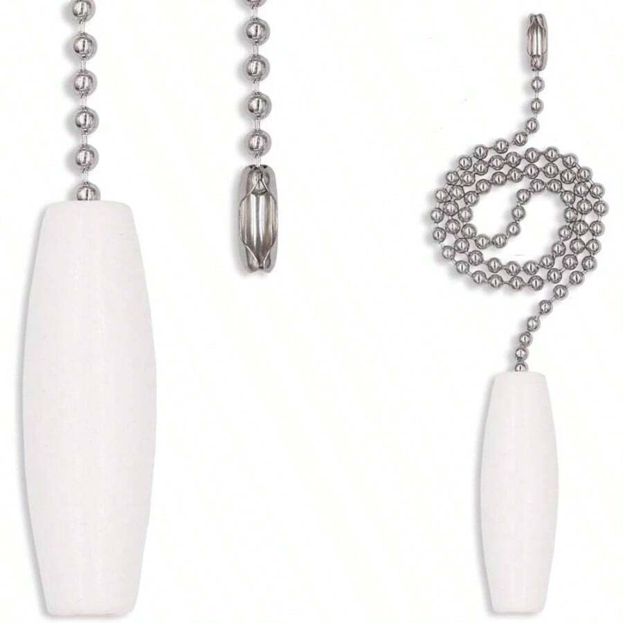 2 Pack 12 - Inch Ceiling Fan Pull Chain, 3mm Beaded Ball Chains White Wooden Decorative Pendant Extension Chains Ceiling Lamp Fan Chain - 2 - 查看 1