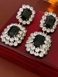 1 par de pendientes cuadrados de metal con cristal y resina negra, pendientes de estilo europeo y americano para mujeres y niñas, para viajes, bodas, fiestas, regalos de cumpleaños y Navidad 2025