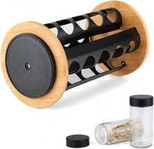 EliteHoff Obrotowy karuzelowy stojak na przyprawy – czarny stojak na przyprawy z bambusem (20 słoików na przyprawy) - Schwarz - Übersicht 2
