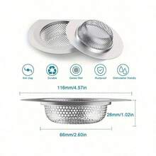 2pcs Stainless Steel Kitchen Sink Strainer For Washing Vegetables - Large Size, Diameter 4.5 Inches, Anti-Clogging Microporous Type, Wide-Edge Drainage Filter - one-size - 查看 9