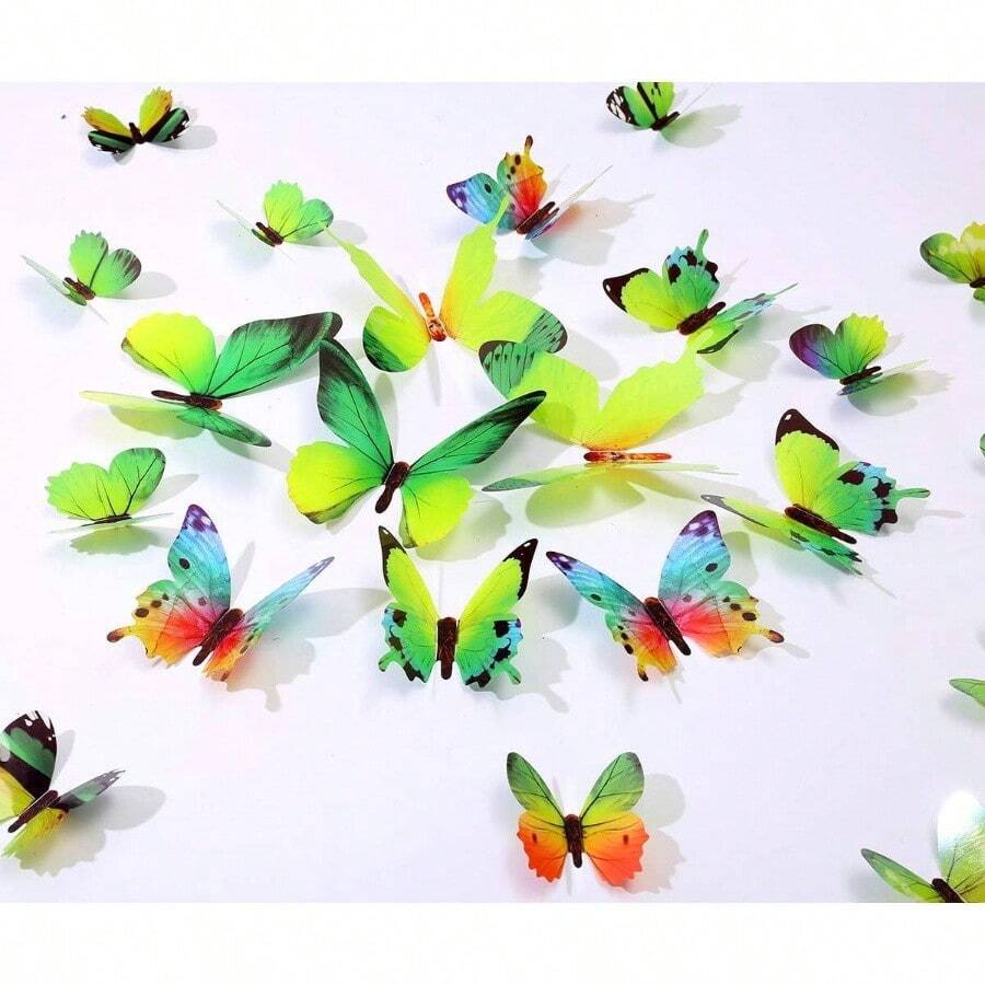 48PCS Wall Decals - 3D Butterflies Wall Stickers Removable Mural Decor Wall Stickers Decals Wall Decor Home Decor Room Bedroom Decor Living Room Decor Green - 綠色 - 查看 1