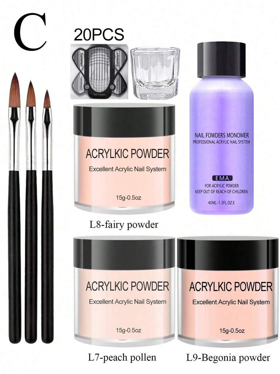 15g Acrylic Powder Nail Art Kit, Acrylic Powder & Liquid Set, Crystal Liquid Set With Glitter 3D Nail Brush, Pink White Transparent Acrylic Powder Set, Suitable For Beginners DIY At Home, Comes With Acrylic Nail Brush. - Watermelon Pink - View 1