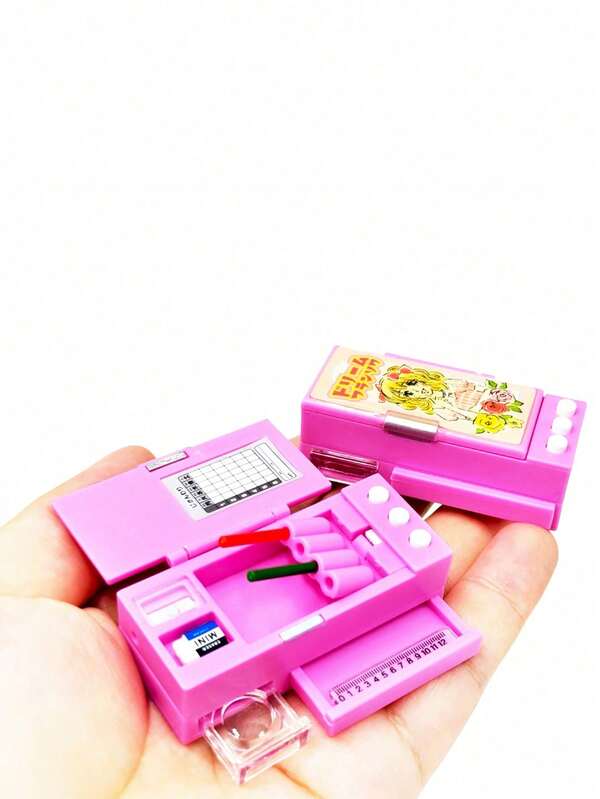 1pc Miniature Doll House Realistic Multi-Functional Pencil Case, Mini Stationery Box, Mini Ruler, Mini Colored Pencils, Doll House School Supplies Model, Christmas Gift