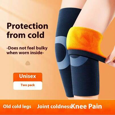 1pc/2pcs Golden Velvet Knee Warmers, Arthritis & Cold Knee Protection For Men & Women, Suitable For Cycling, Autumn/Winter