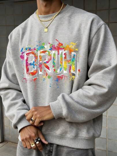 Teen Boy Casual Simple Slogan Pattern Printed Round Casual Sweatshirt, Round Neck Long Sleeved Pullover, Joker Leisure Sports Youth Autumn And Winter Style Coa,Suitable For School Shopping Sports Vacation Outfitsand Other Occasions,Suitable For Both Boy And Girl