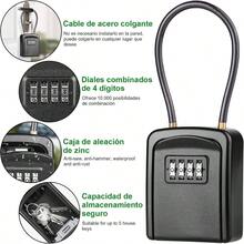 Caja para Llaves con Cuerda de Alambre, Impermeable Caja de Seguridad para Llaves, Porttil Caja de Bloqueo para Llaves al Aire Libre, Caja para Llaves de 4 Dgitos para Hogar Exterior Oficina - Cuerda Negro - Ver 4