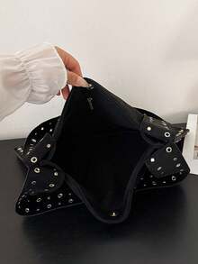 Women's Shoulder Bag, Tote Bag, Large Capacity, Fashion, Elegant, Minimalist, Personalized Metal Crescent Moon Bag, Suitable For Women, Girls, College Students